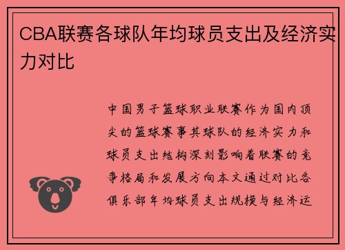 CBA联赛各球队年均球员支出及经济实力对比